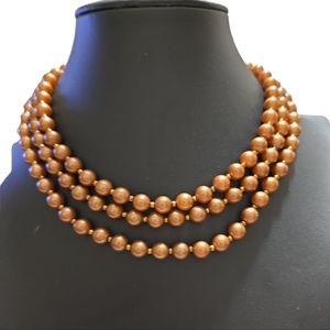 14" Vintqge Multi Strand Brown Beaded Fashion Necklace L7